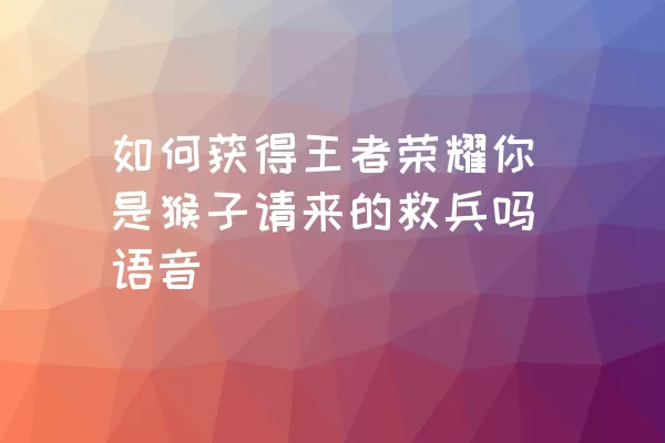 如何获得王者荣耀你是猴子请来的救兵吗语音